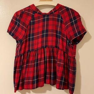 Zara Red Plaid Peplum Top